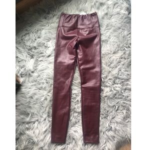 Burgundy faux leather leggings